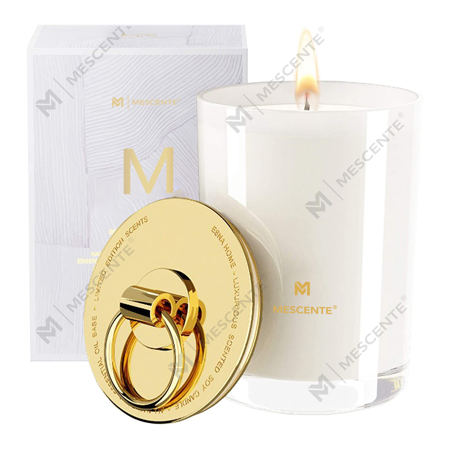 M&Scent Luxury White Soy Wax Logo Personlig bryllupsduftlys, Custom Camp Candle
