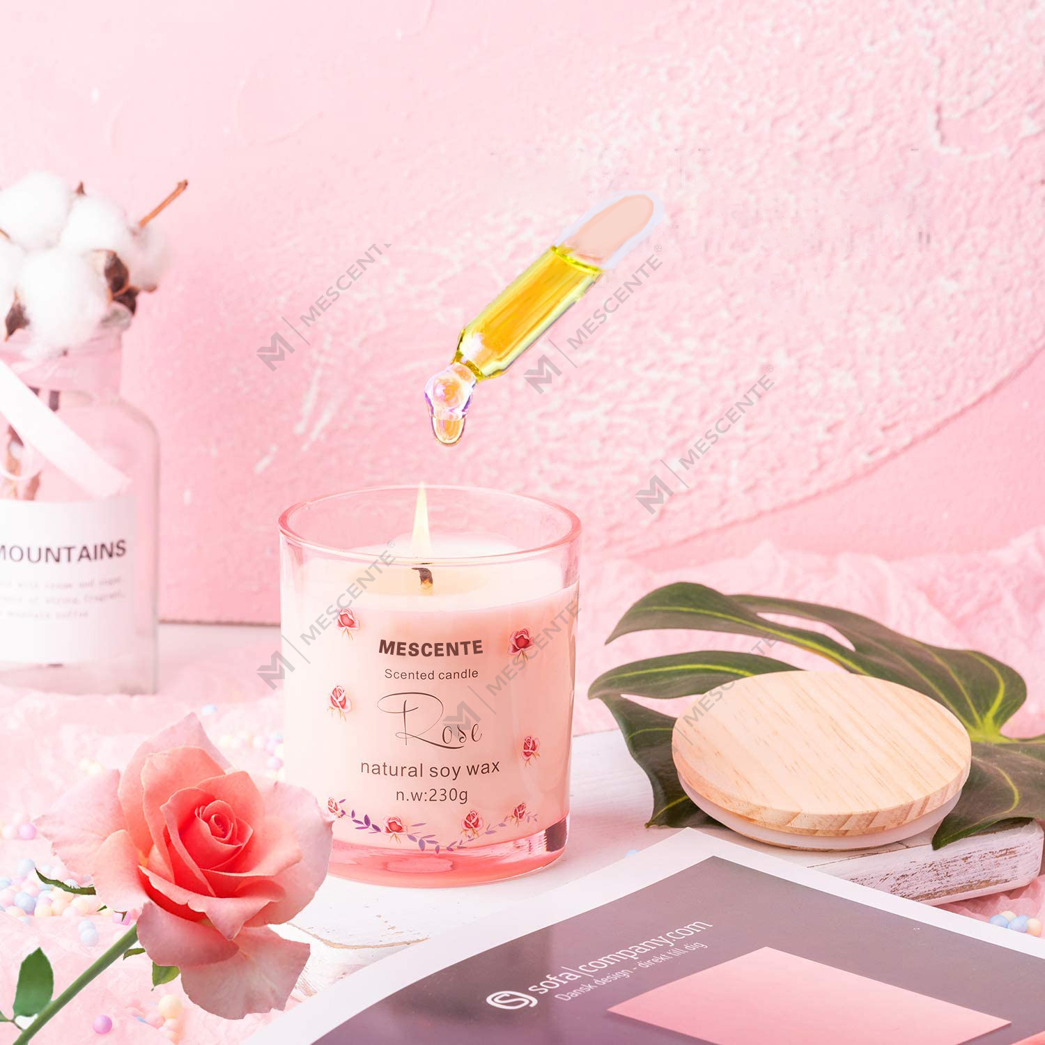 M&Scent Håndlavet Luksus Glasholder Spirituel Keramik Søjle Vanilje Duftlys Med Krystaller