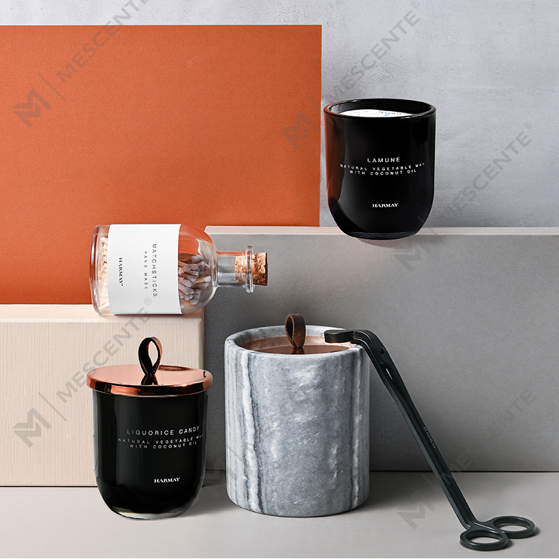 M&Scent Engros Luksus Custom Decoration Private Label Sort Glas Krystal Duftende Sojavokslys