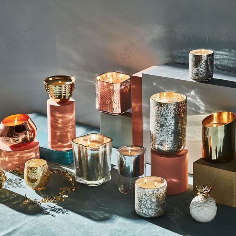 Engros brugerdefinerede billige glas paraffinvoks religiøse deco kviksølv duftlys