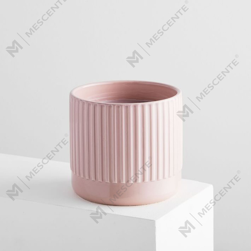 Brugerdefineret butik sælger ingen etiket riflet pink keramisk trio Amber duftende sojalys