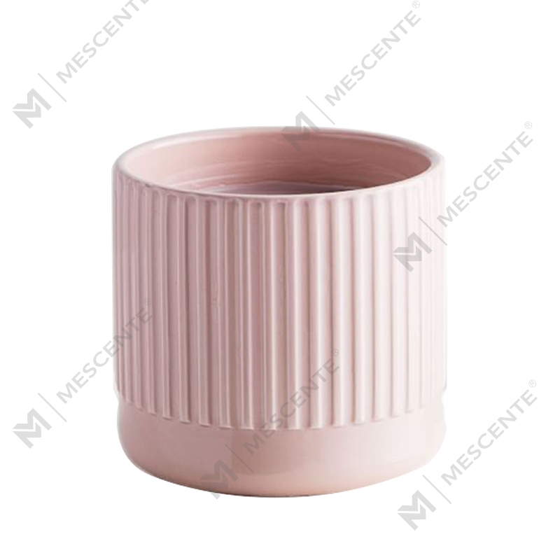 Brugerdefineret butik sælger ingen etiket riflet pink keramisk trio Amber duftende sojalys
